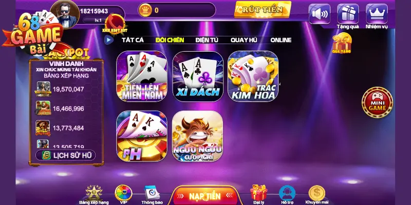 Giới thiệu hạng mục game đối chiến tại 68 game bài